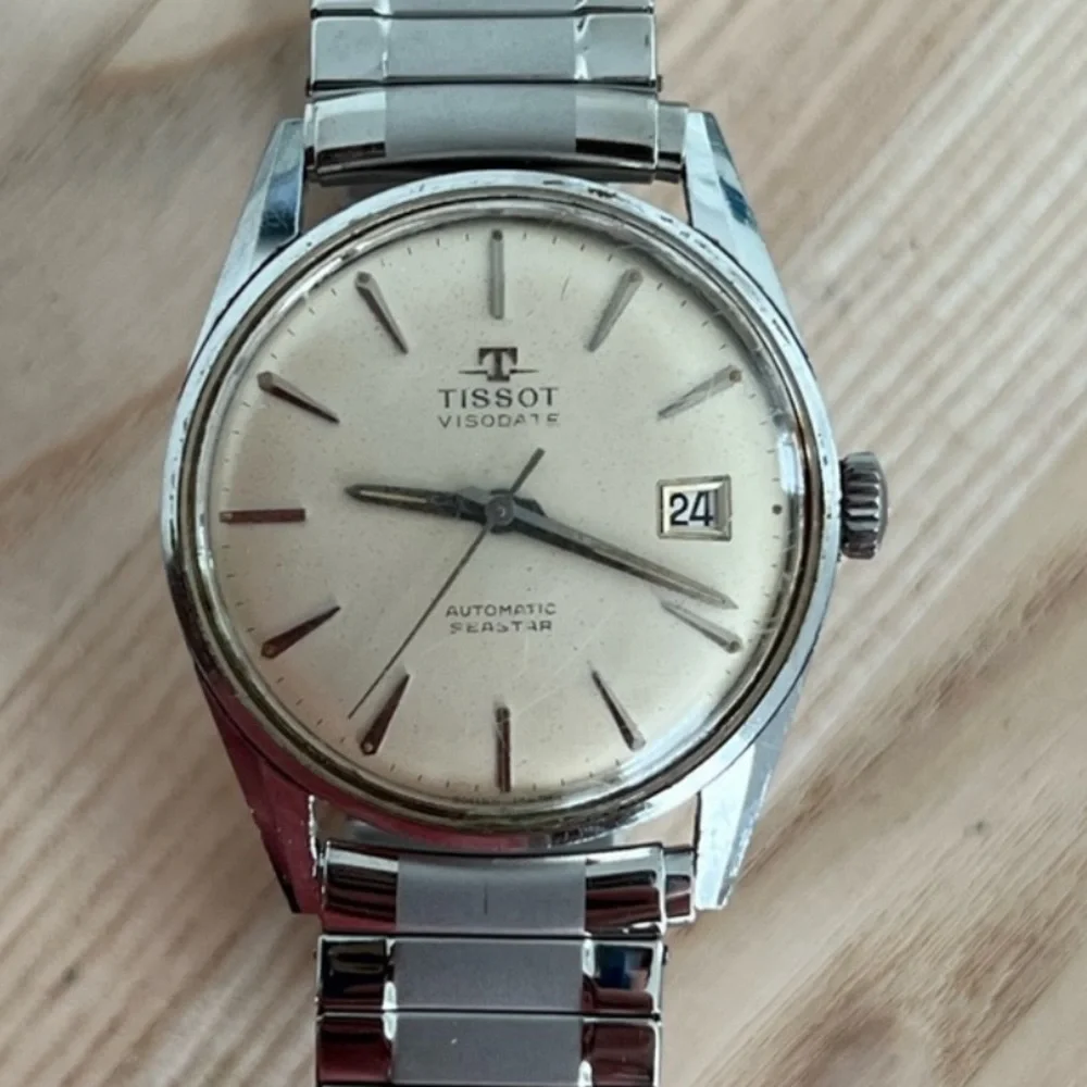 Tissot Men's Watch Visodate Automatic Seastar RARE Vintage Silver Tone Dial Date